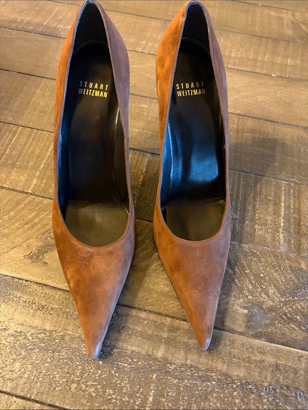 Stuart Weitzman Brown Suede Pointed-Toe Pumps